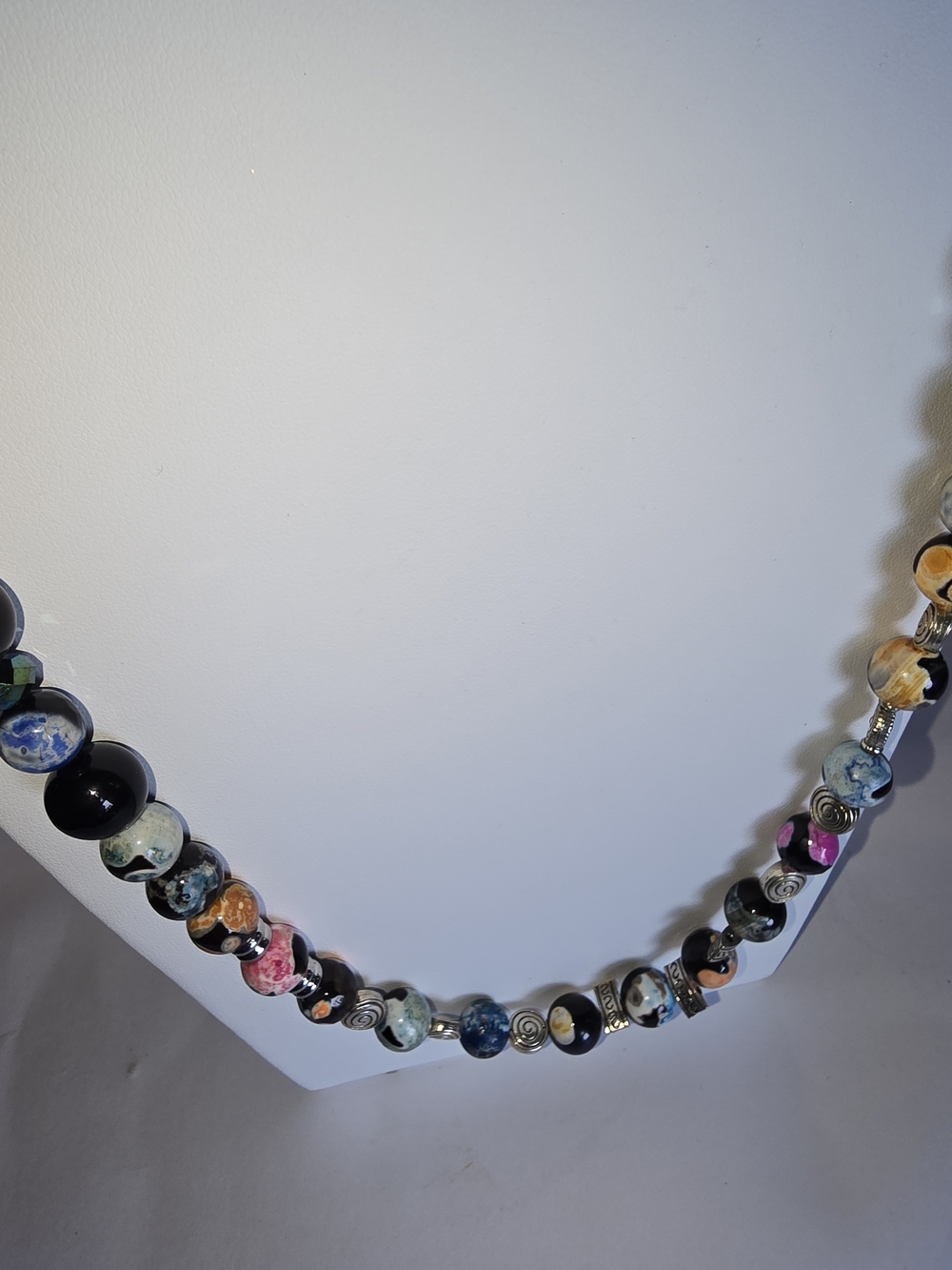 Multicolor Glass Bead Necklace with Silver Accent Beads - Women Jewelry